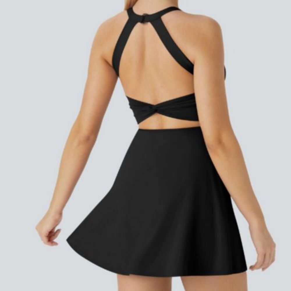 HALARA Black Easy Peezy  Dress with Twist Back